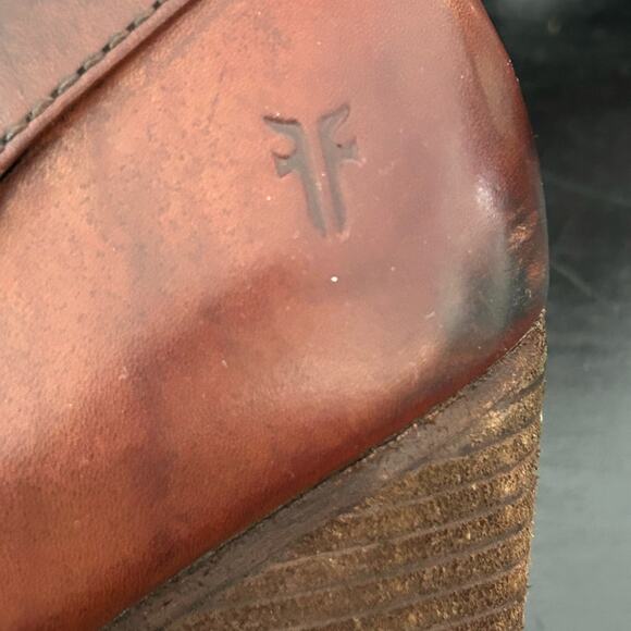 Frye Wood Block Heel Patty Riding Bootie Brown Size 6 - Picture 9 of 11